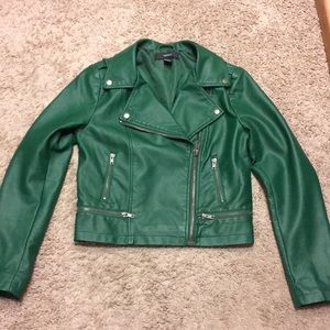 Forever 21 Green Vegan Leather Jacket Faux